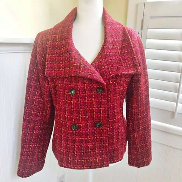 Talbots Jackets & Blazers - Talbots Tweed Double-Breasted Wool Blend Women's  Coat Size 4P Color Red Black